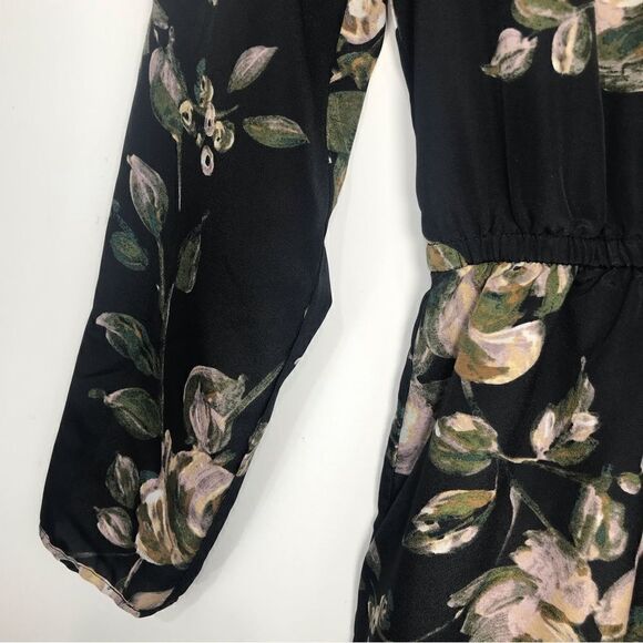 J. Crew Factory Dark Floral Long Sleeve Faux Wrap Skirt Mini Dress - Picture 12 of 16